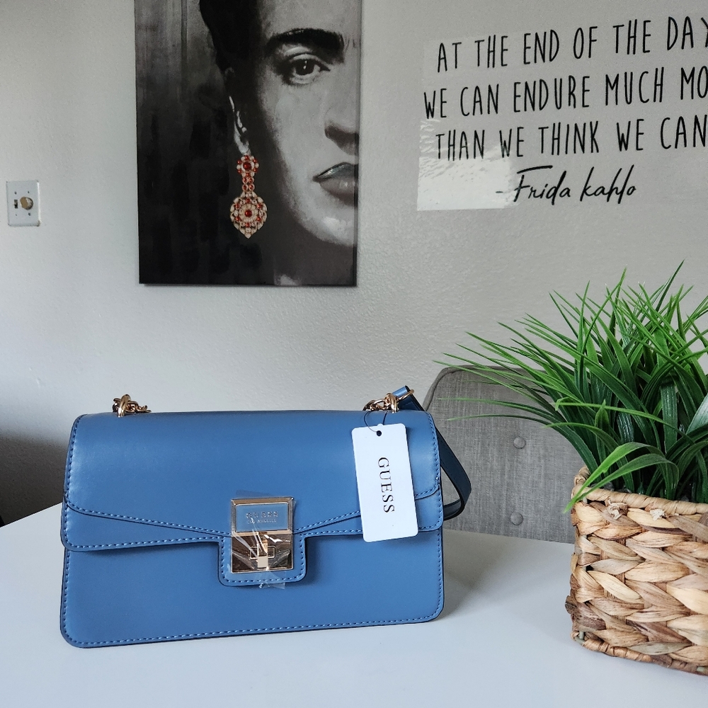 NWT Guess Crossbody Color Light Blue/ Denim With Gold Detail